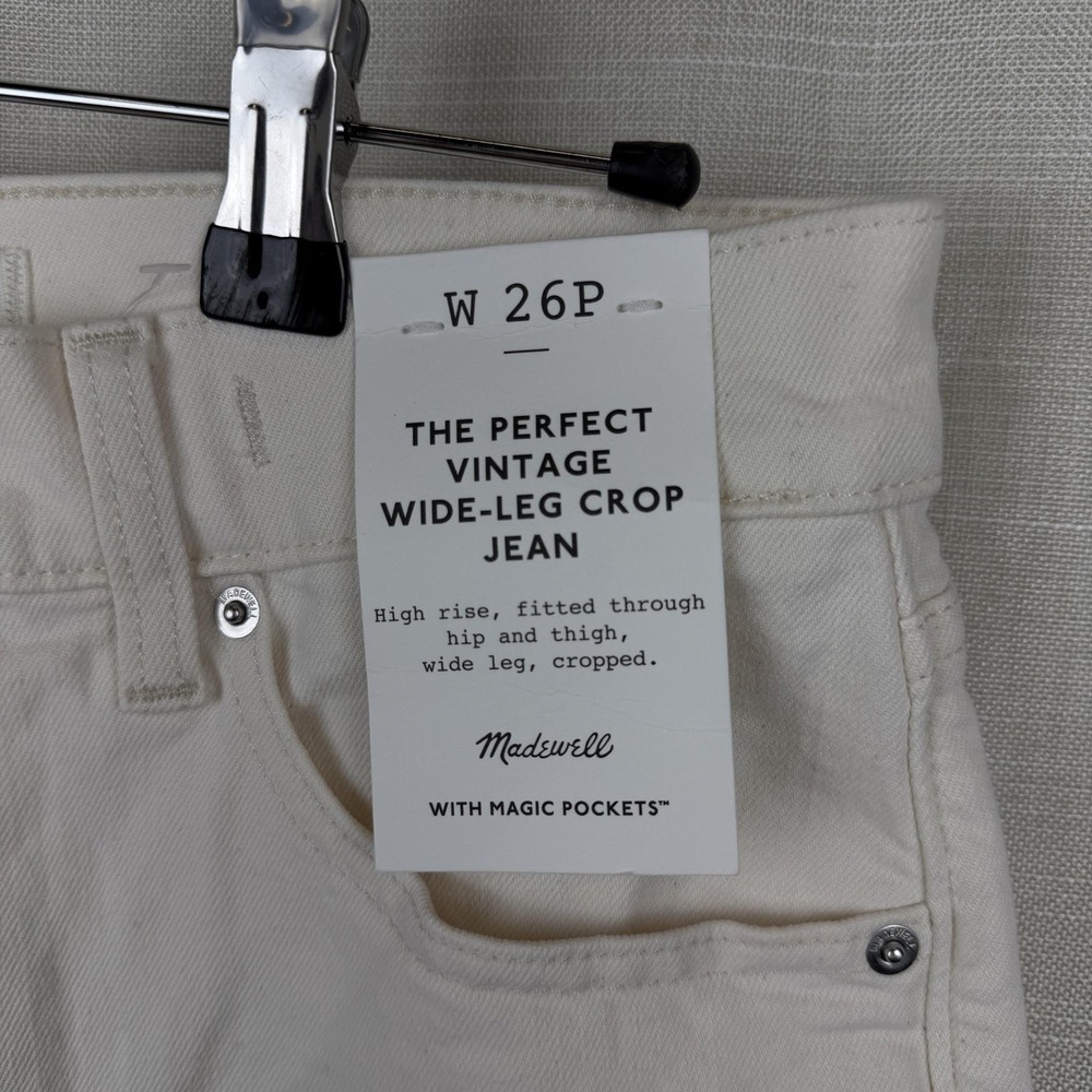 Madewell Perfect Vintage Jeans Womens 26P White High Rise Wide Leg Crop Denim - Picture 4 of 16